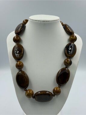 Chunky Brown Beaded Choker Necklace Boho Neutral Earthy Statement Forest Fairy